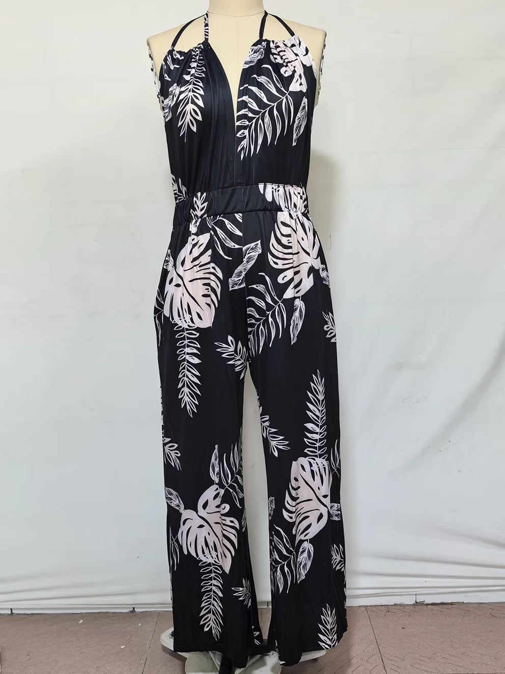 New Summer Sleeveless Halter Jumpsuits for Women Backless Print Lace-up Wide-leg Women Jumpsuit Rompers Womens Jumpsuit