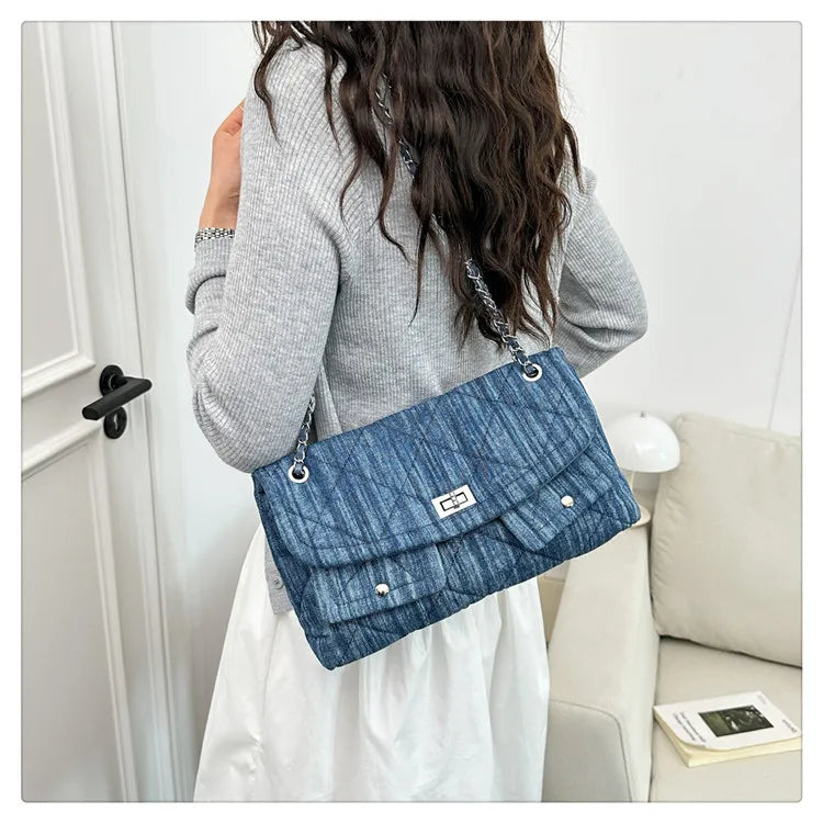 Korean Brand Shoulder Bag 2026 New Denim Side Bags for Women Ladies Crossbody Solid Fashion Chain Designer Daily Commuter City