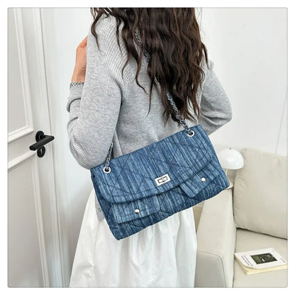 Korean Brand Shoulder Bag 2026 New Denim Side Bags for Women Ladies Crossbody Solid Fashion Chain Designer Daily Commuter City