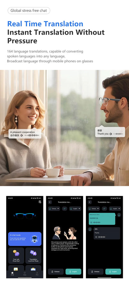 AI Smart Glasses Online Translation Real-Time Translation Conversation Translation supports online translation in 165 languages