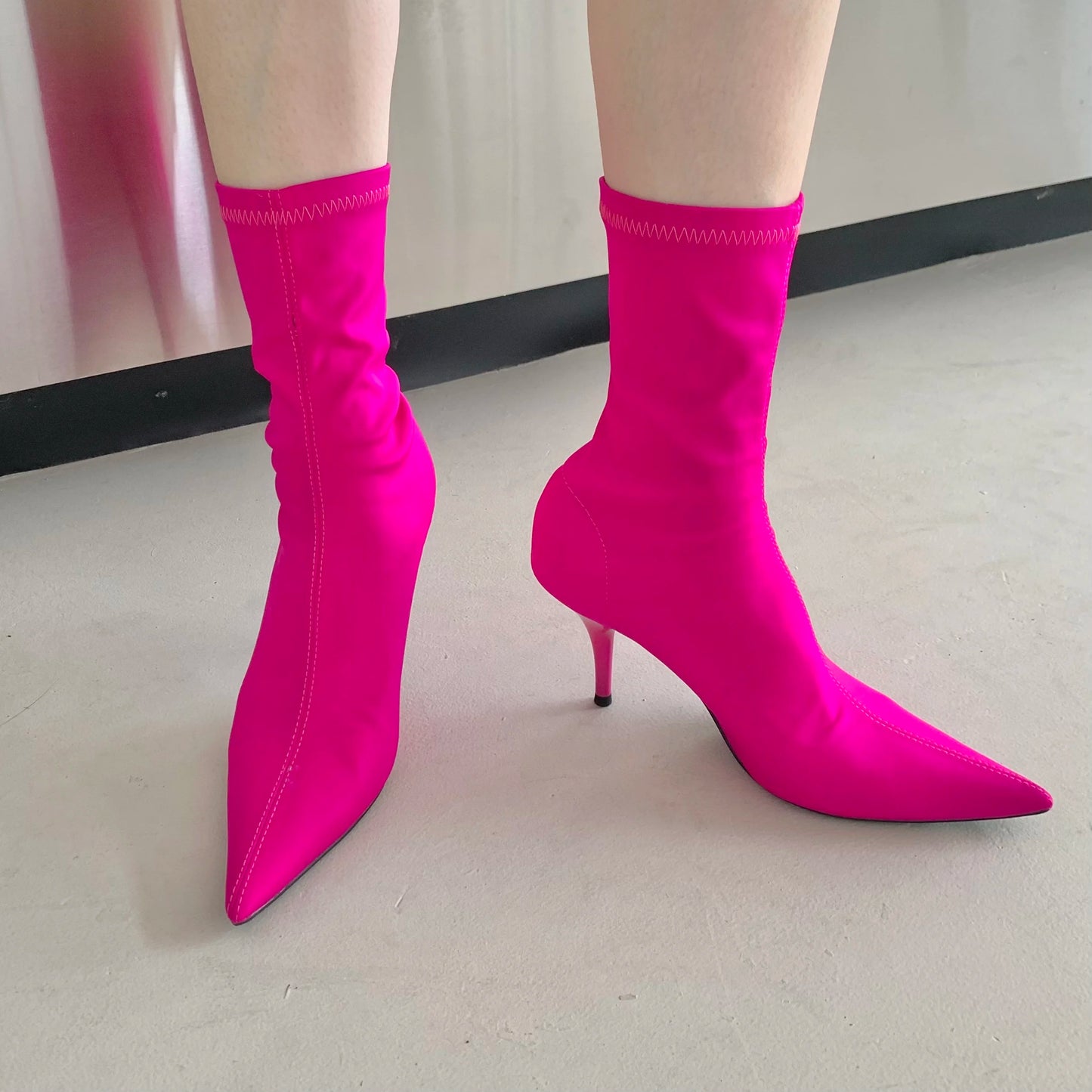 2026 New Spring Autumn Stretch Fabric Women Ankle Boots Sexy Pointed Toe High Heels Fashion Female Socks Pumps Shoes
