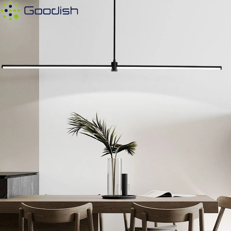 Modern Simplicity Long Linear LED Pendant Lights Strip Hanging Indoor Lamps for Office Table Kitchen  Home Decoration Chandelier