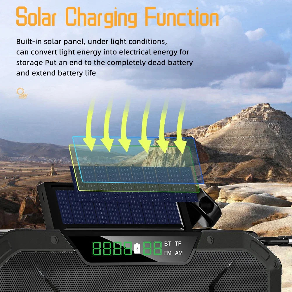 Multi-purpose Emergency Radio Hand Crank USB Rechargeable On Batteries Solar Portable FM Radio Flashlight Reading Lamp SOS Alarm