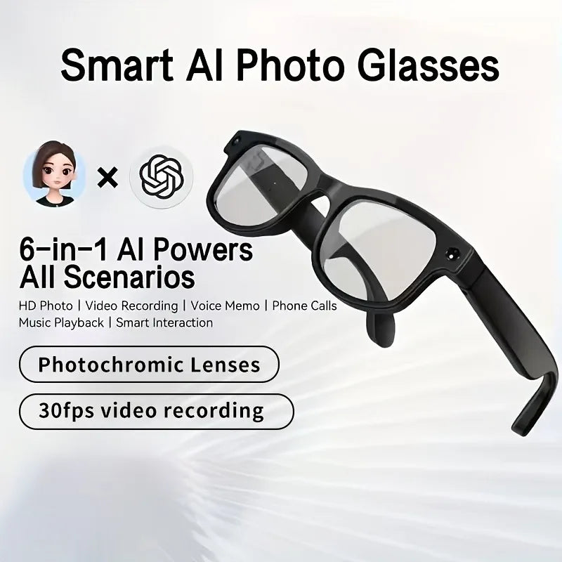 800W HD AI Smart Glasses with Camera, 1080P HD Video Recording, AI Assistant, Real-Time Translation, with Color-Changing Lenses