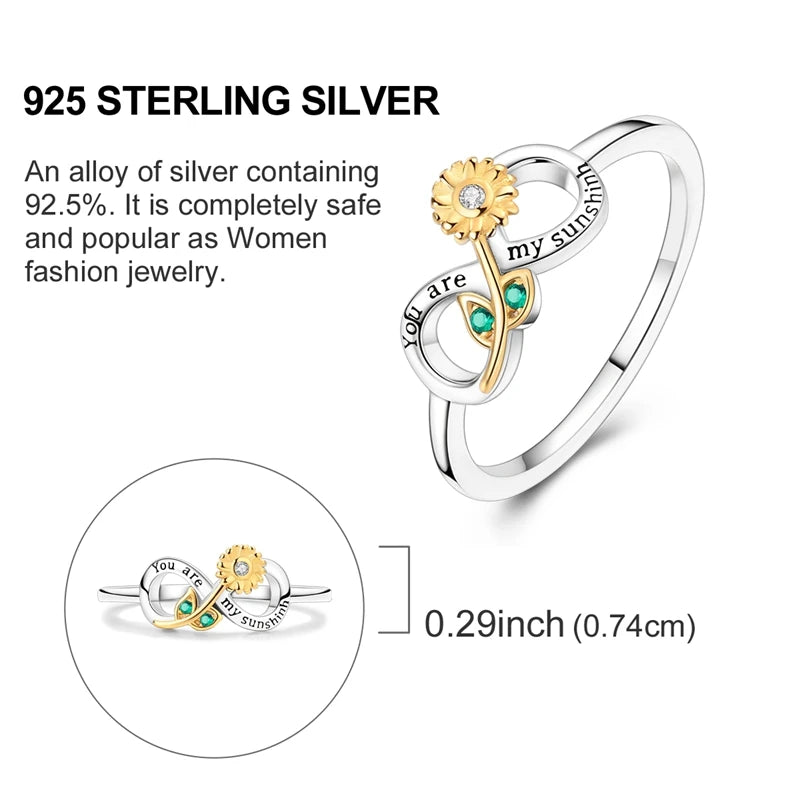 Original 925 Sterling Silver Ring Sun Star Moon Love Bowknot Sunflower Ring For Women Wedding Anniversary Ring Jewelry Gift