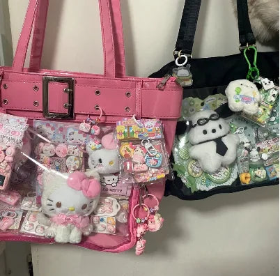 JIAERDI Harajuku Pink Ita Bags Women Japanese Transparent Pu Leather Large Capacity Tote Bag Female Hot Girls Handbag Aesthetic