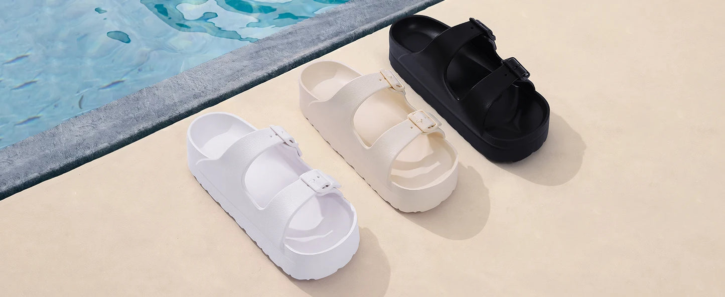 Shevalues Casual Women's Sandals With Arch Support Anti-slip Fashion New Slides Soft Sole Beach Slippers With Adjustable Buckle