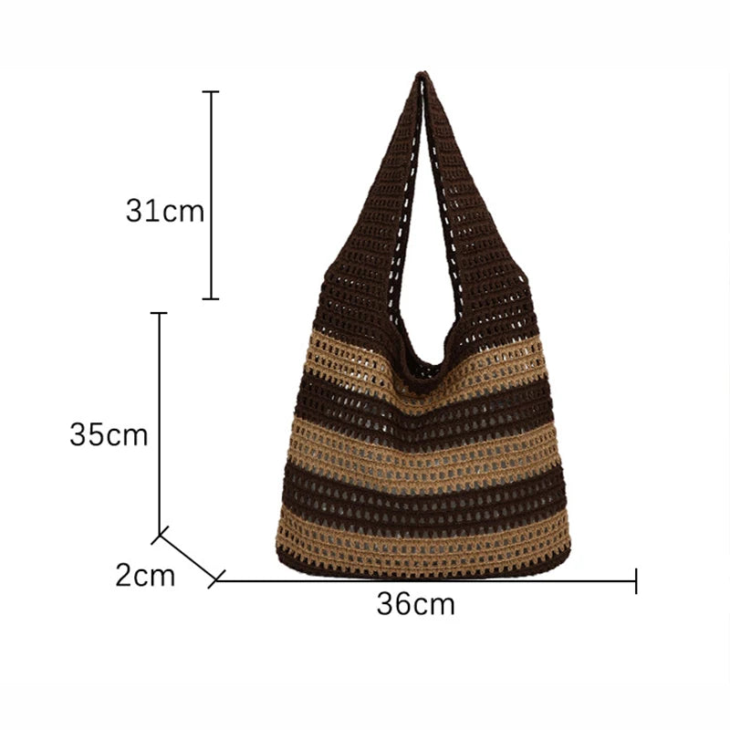 Wool Plush Woven Women Shoulder Bags Ladies Stripe Designer Knitted Braid Handbags Tote Summer Beach Shopper Purses