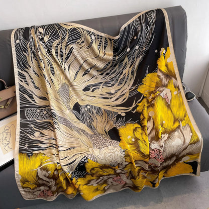 Luxury Horse Print Square Scarf Vintage Imitation Silk Shawl Scarf  Women Windproof Outdoor Head Wrap 110*110cm \[p'[;