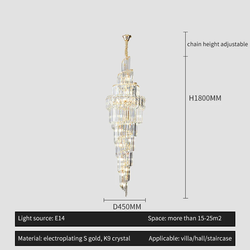 Light Luxury Large Chandelier Spiral Staircase Chandelier Luxurious And Atmospheric Duplex Villa Hotel Lobby Chandelier