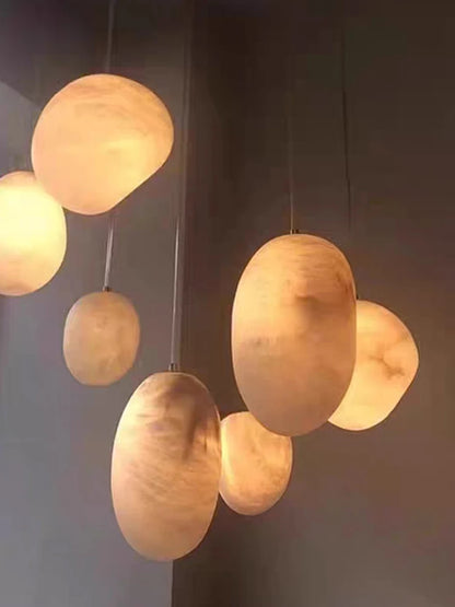 Natural Marble Art Pendant Lights Stone Lustre Copper LED Indoor Room Hanging Lamps For Ceiling Hall Stair Luxury Home Decor