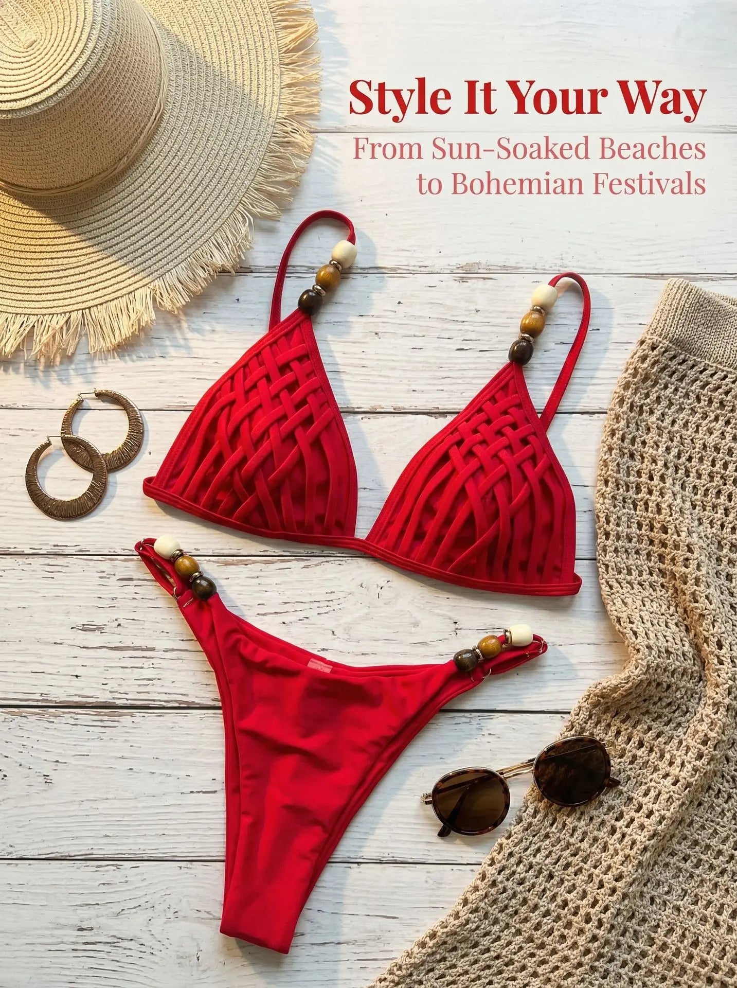 Sexy Brown Bikini Set 2026 Women Pearls Strap Hole Out Push Up Bra Thong Swimsuit Brazilian Beach Bathing Suit Micro Swimwear