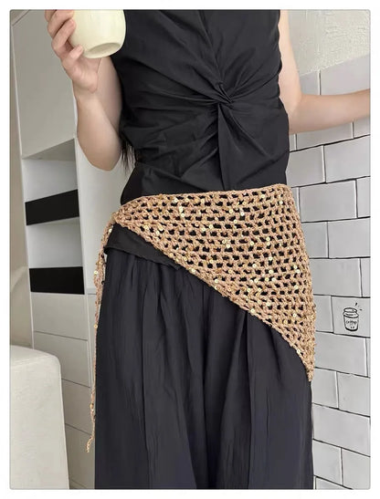 French Retro Knitted Triangular Towel Female Hottie Travel Sweet and Cute Literary Style Handmade Crochet Headscarf Headband