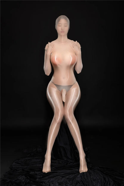Zipper Open Full Body Catsuit with JJ Pouch Thin Sheath Transparent Body-stocking Unisex Sheer Bodysuit Sexy Lingerie Jumpsuit
