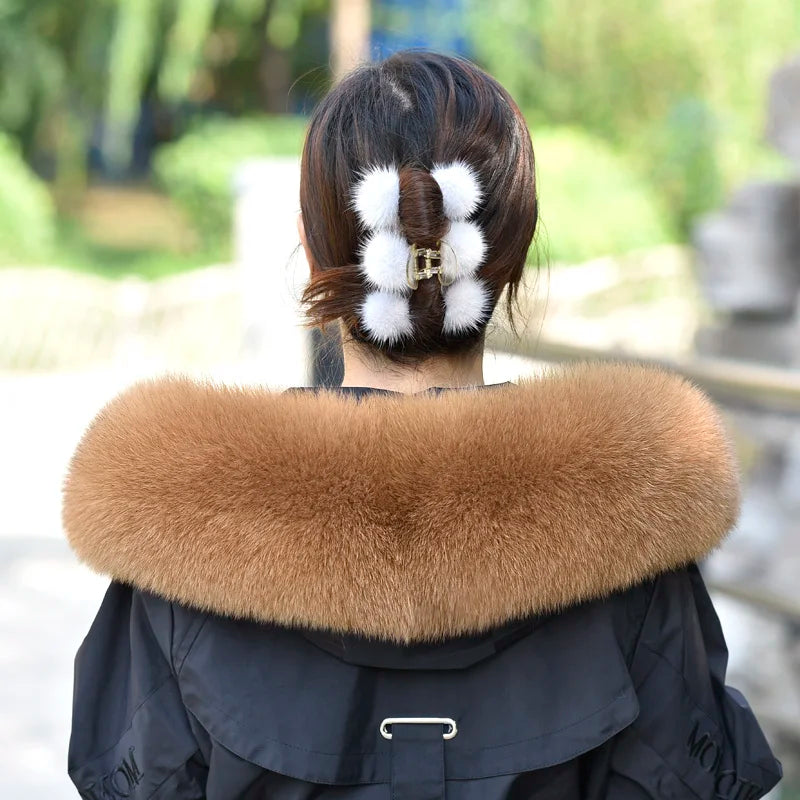 100% Real Fox Fur Collar Winter removable fur Hood Trims Warm Furry Decor Shawls for Coat Parkas Luxury Female fur Scarf