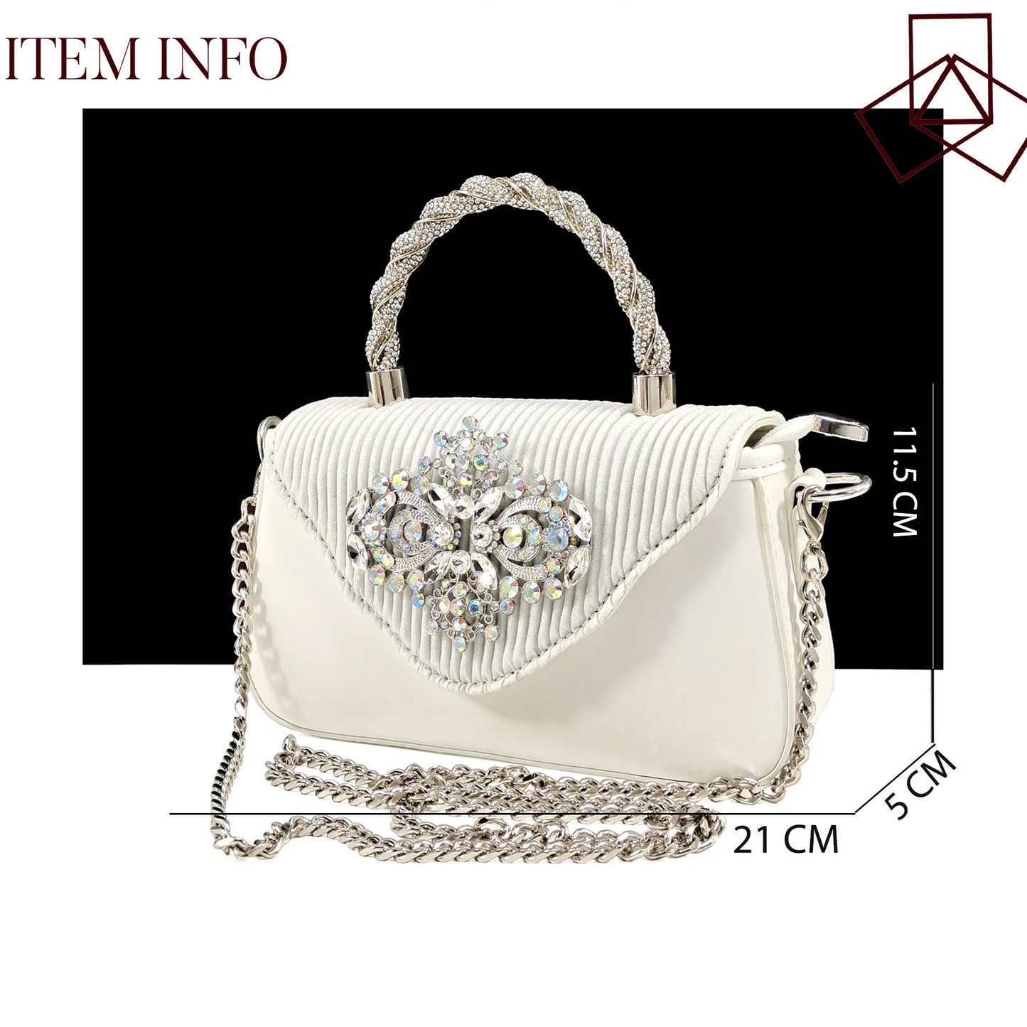Hot Selling Elegant Noble Colorful Rhinestone Design White Color Party Wedding Pointed Toe High Heel Women Shoes and Bag Set