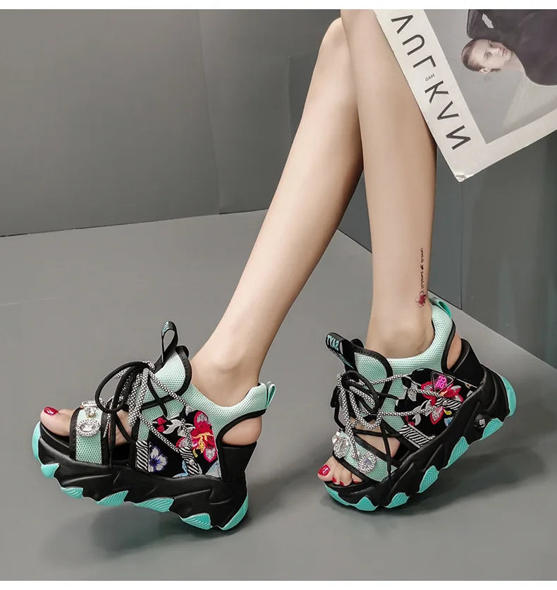 Maogu Mixed Color Shoes Sports Wedge White Sandals Women High Heel Beach Casual Shoe Leisure Lady Platform Chunky Sandals