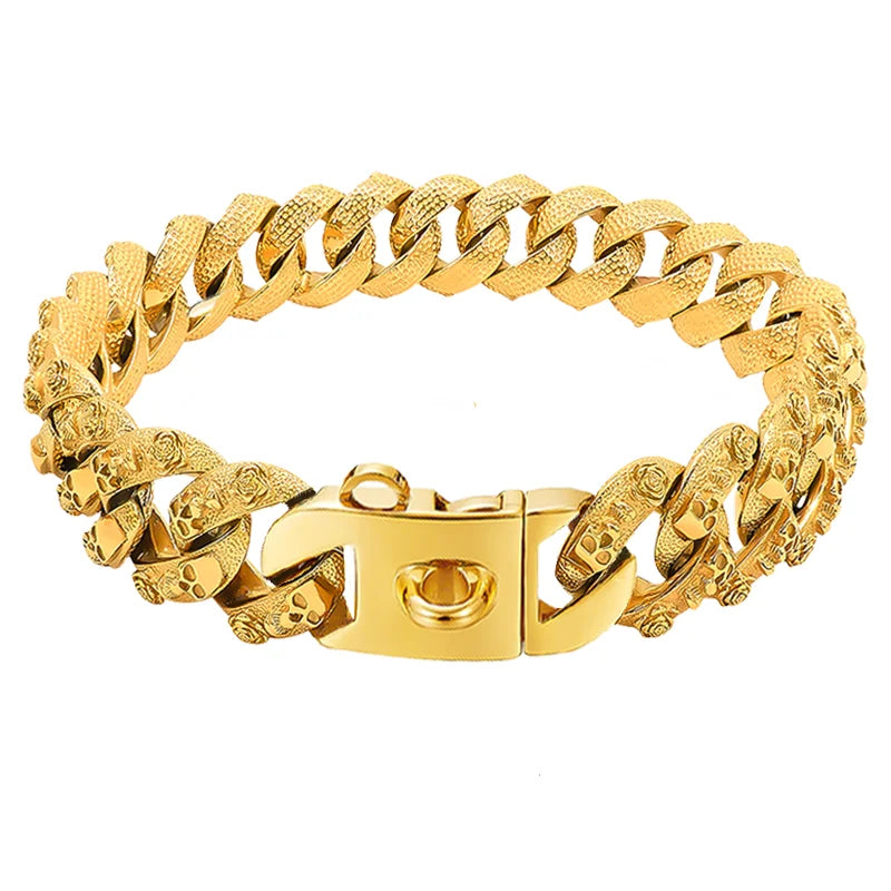32mm  Gold Dog Collar Stainless Steel Metal Pet Choker Lead for Medium Large Dogs Pet Accessories Labrador Rottweiler