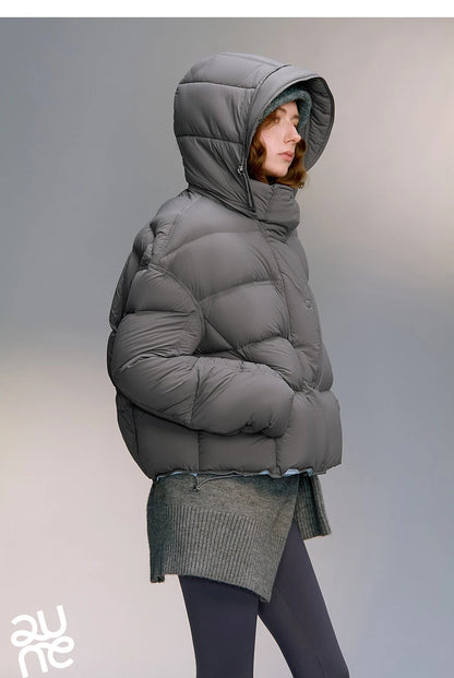TOYOUTH Women Down Jackets 2025 Winter New Ultra-soft Cicada Wing Puff Hooded 90% Down High Loft Bread Coat