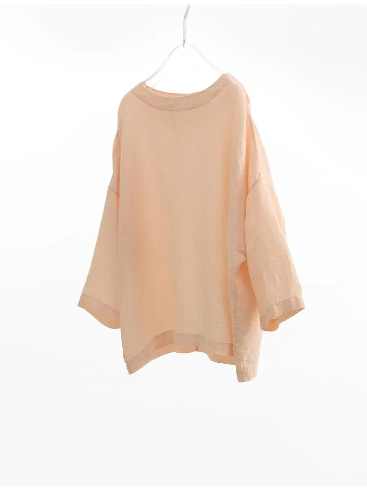 Plus-Size Women's Clothing~Hemp Long-Sleeved Shirt, Casual Sun-Protective Top, New Spring/Summer 2026 Style