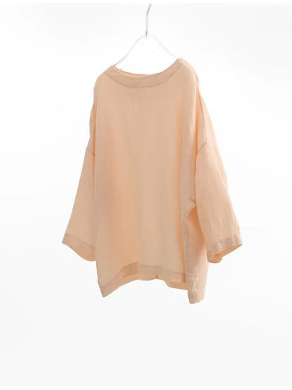 Plus-Size Women's Clothing~Hemp Long-Sleeved Shirt, Casual Sun-Protective Top, New Spring/Summer 2026 Style