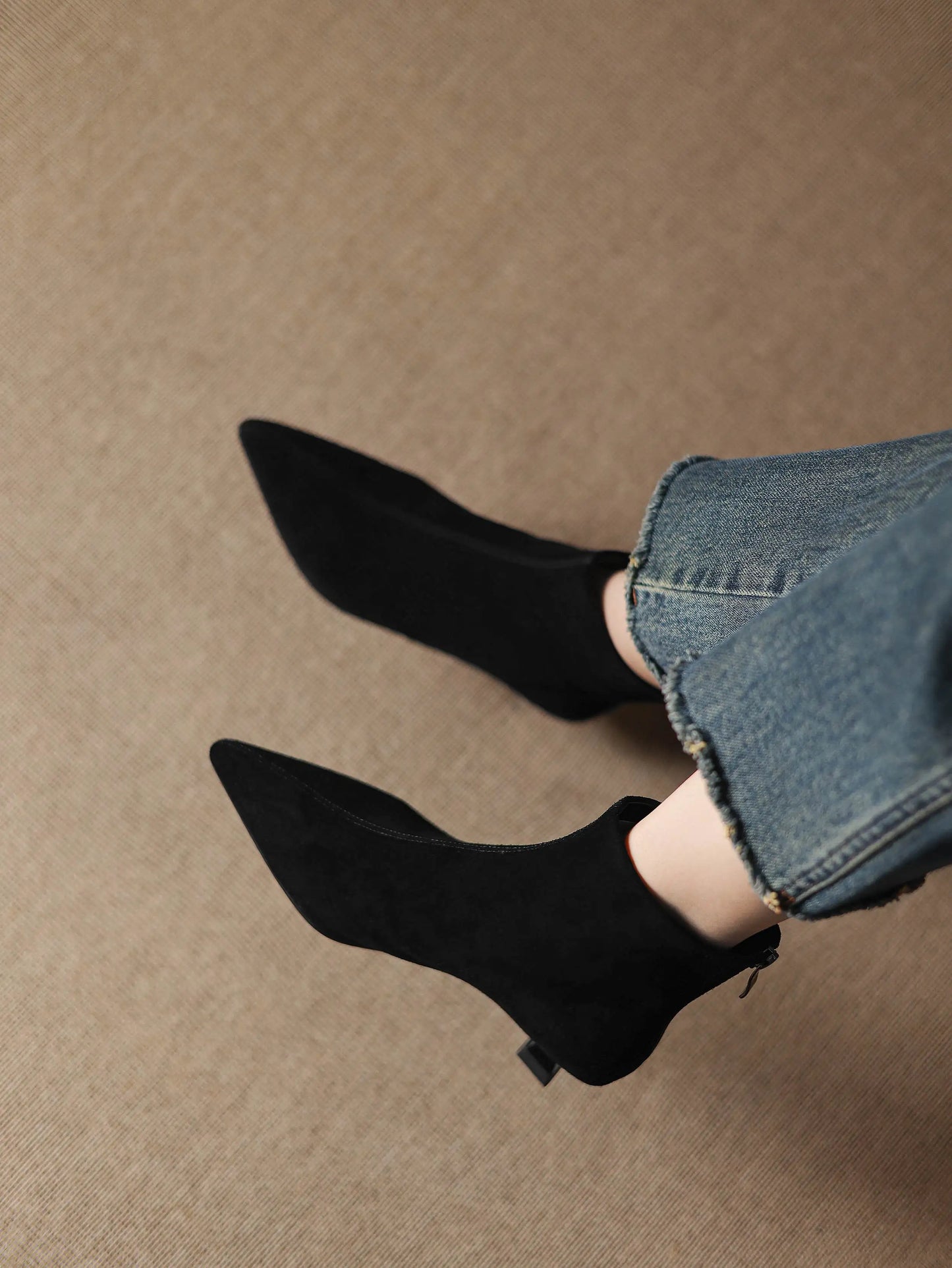 Plus Size 34-42 Genuine Leather Pointed Toe Med Heels Zipper Modern Boots Winter Autumn Shoes Concise Elegant Dress Ankle Boots