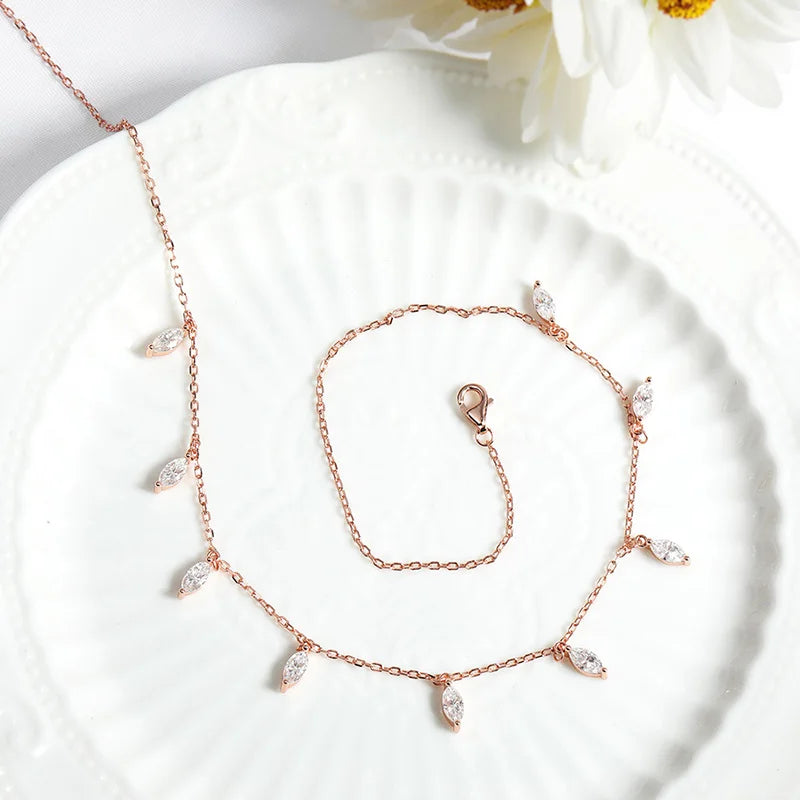 Smyoue Certified 3*6mm Marquise Cut Moissanite Necklace 9 Gems Pendant Girls Gift Lab Diamond Chain 100% Real Pure 925 Silver