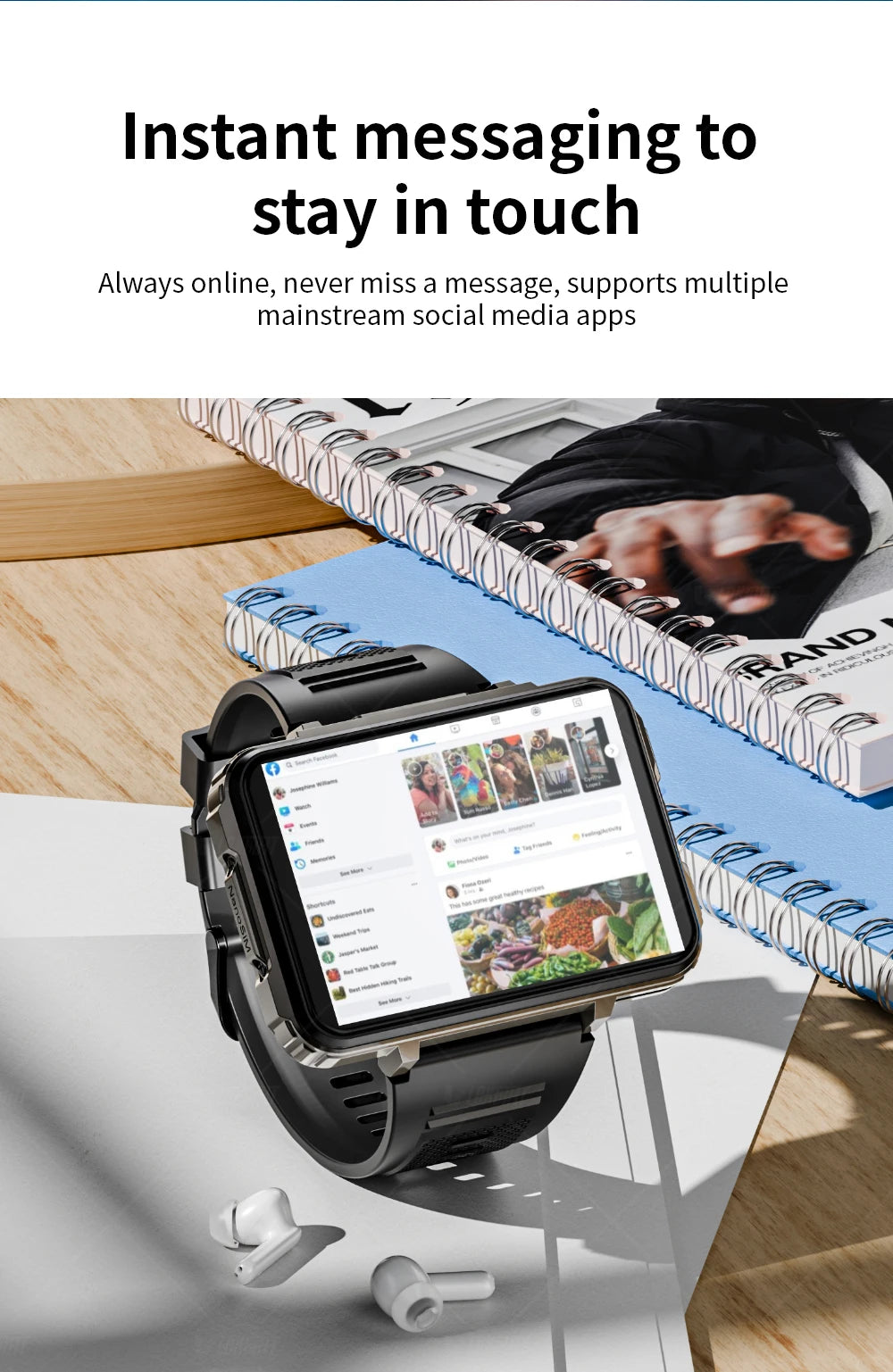 LOKMAT APPLLP 5 MAX  Android Watch Phone Square Big Screen Wifi 4G Calls Smartwatches Dual Camera with Flashlight Gaming Watch