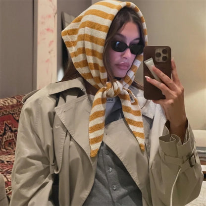 Versatile Striped Knitted Triangle Shawl Scarf Women Winter Warm Neck Wrap Casual Layering Scarves for Daily Street Accessory