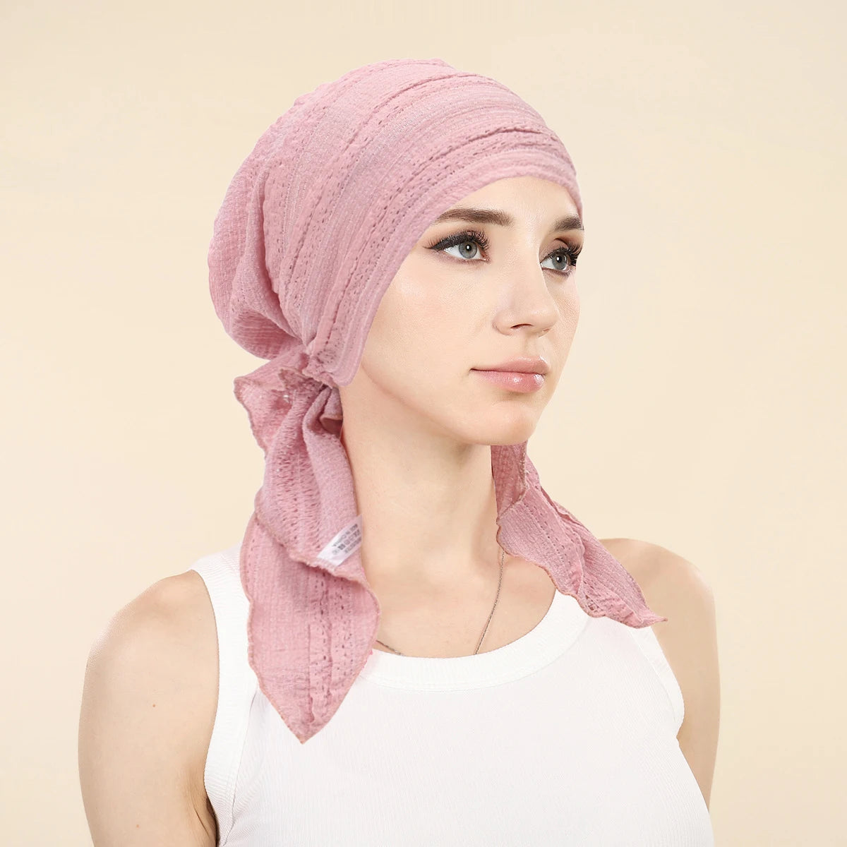 Ramadan Solid Color Turban Hijab Hats Long Tail Head Wraps Soft Elastic Muslim Hats Breathable Chemo Cap For Women Girls