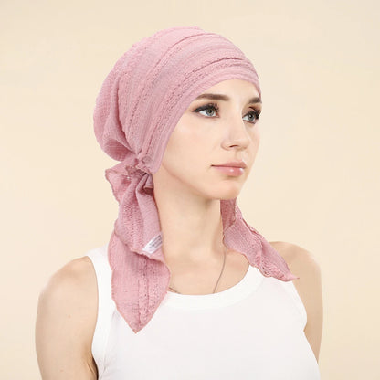 Ramadan Solid Color Turban Hijab Hats Long Tail Head Wraps Soft Elastic Muslim Hats Breathable Chemo Cap For Women Girls
