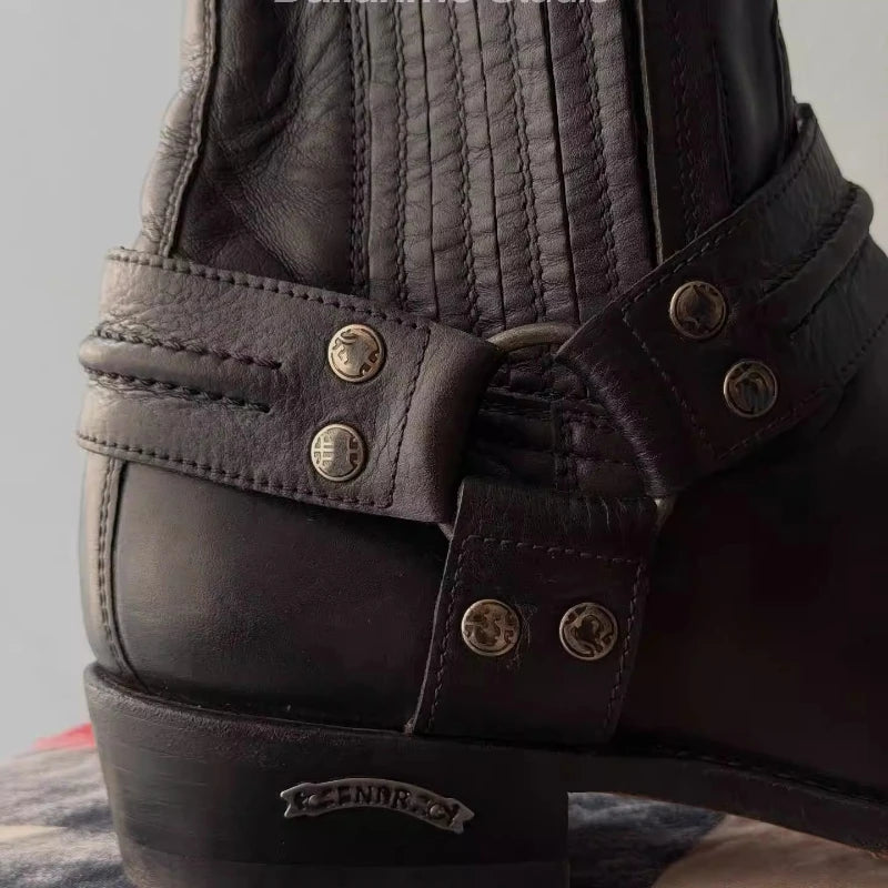 Black Short Boots for Women, Retro Distressed Boots, Square Toe Thick Heel Boots,moto Increased Mid-century Boots