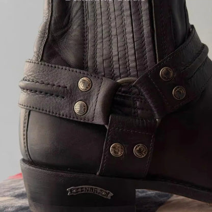Black Short Boots for Women, Retro Distressed Boots, Square Toe Thick Heel Boots,moto Increased Mid-century Boots