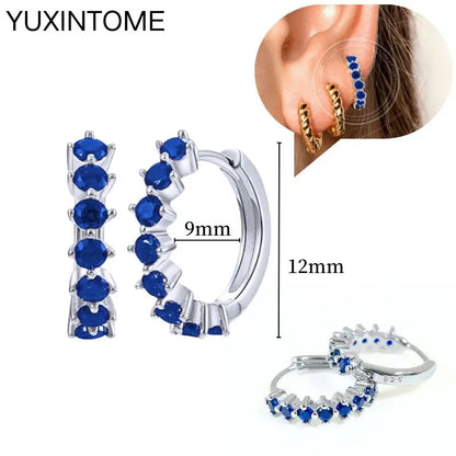 925 Sterling Silver Needle Dark Blue Crystal Silver Earrings Women's Exquisite Heart Blue Pendant Hoop Earrings Luxury Jewelry