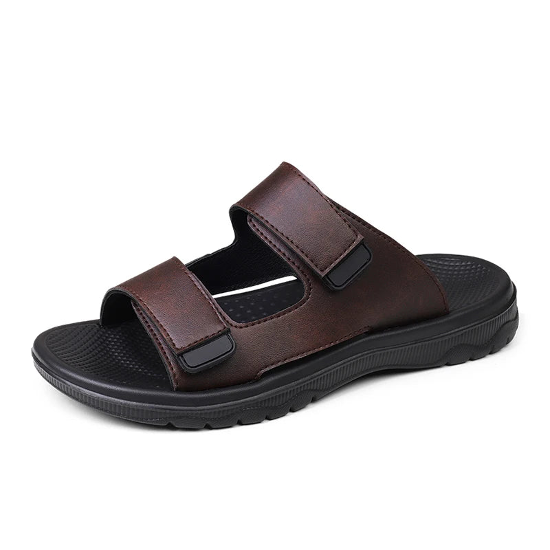 Mens Leather Slippers Comfortable Breathable Summer Big Size Sandals for Men with Soft Sole