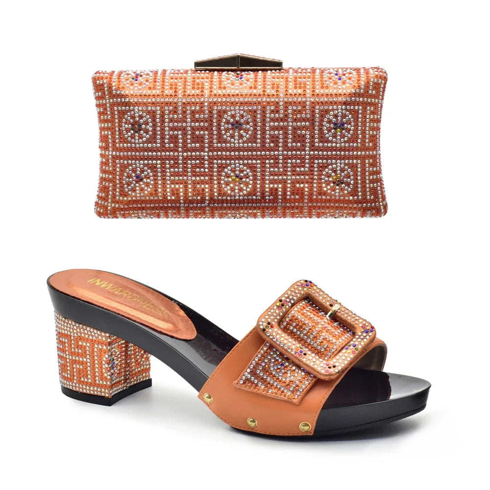 Latest African Shoes and Matching Bags Italian Nigerian Women Wedding Shoes and Bag Set with Rhinestone Luxury Designer Pumps