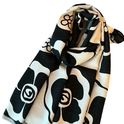 Elegant Women Flowers Soft Acrylic Cashmere Scarf Shawl Autumn Winter Neckerchief Spring Summer Travel Cape Long