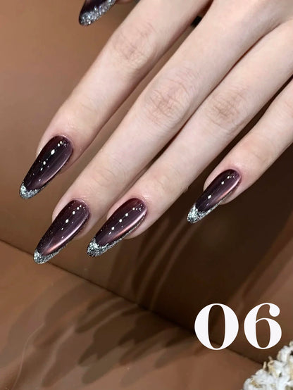 1-24pcs WS Romantic Purple Cat Eye Gel Nail Polish New Style Super Flash Versatile Whitening Purple Glass Bead Cat Nail Salon