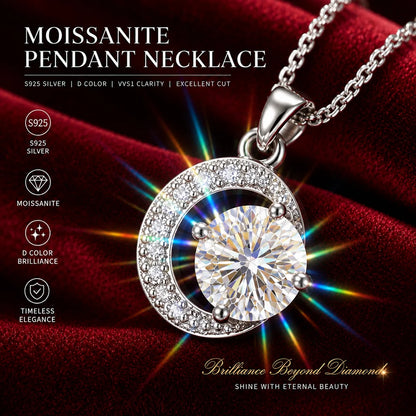 Luxury 1 Carat Moissanite Necklace Pendant D Color VVS1 S925 Sterling Silver Chain Women Engagement Wedding Jewelry With GRA