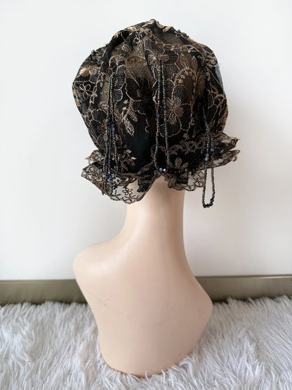 High Quality Lace handcrafted Beaded Turban Hat Female Head Wraps Caps Muslim Women Headscarf Bonnet Ready to Wear Inner Hijabs