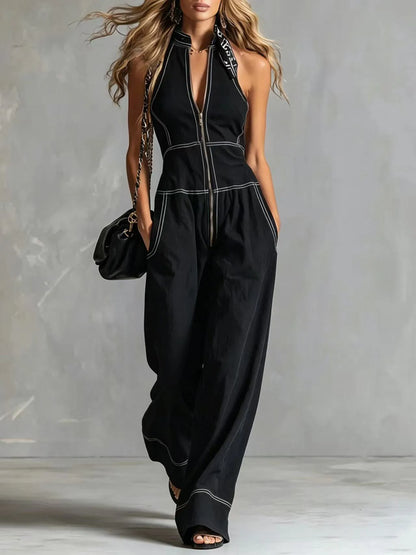 2026 New Women Stand Collar Sleeveless Jumpsuit Loose Casual Office Daily Wear Rompers