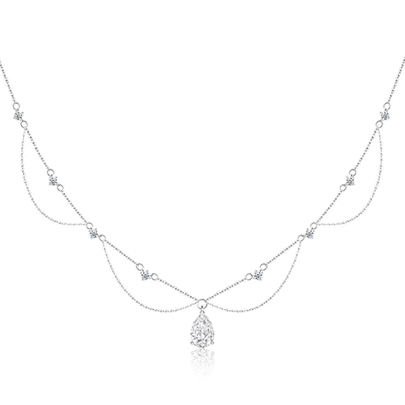 Luxury Sterling Silver Double-Deck Water Droplet Shape Women Choker AAA Zircon Chain Necklace Fine Jewelry Wedding Party Gift