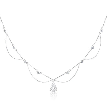 Luxury Sterling Silver Double-Deck Water Droplet Shape Women Choker AAA Zircon Chain Necklace Fine Jewelry Wedding Party Gift