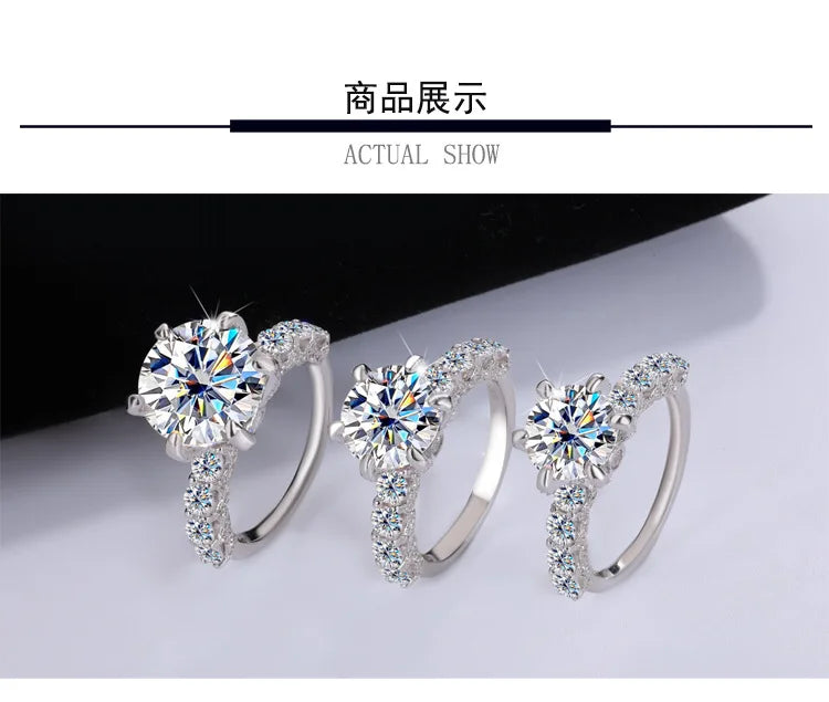 Women's Fashion High-End PT950 Platinum Ring, Luxury Inlaid 2CT Moissanite, White Moonlight Light Luxury Style