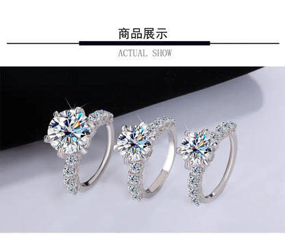 Women's Fashion High-End PT950 Platinum Ring, Luxury Inlaid 2CT Moissanite, White Moonlight Light Luxury Style