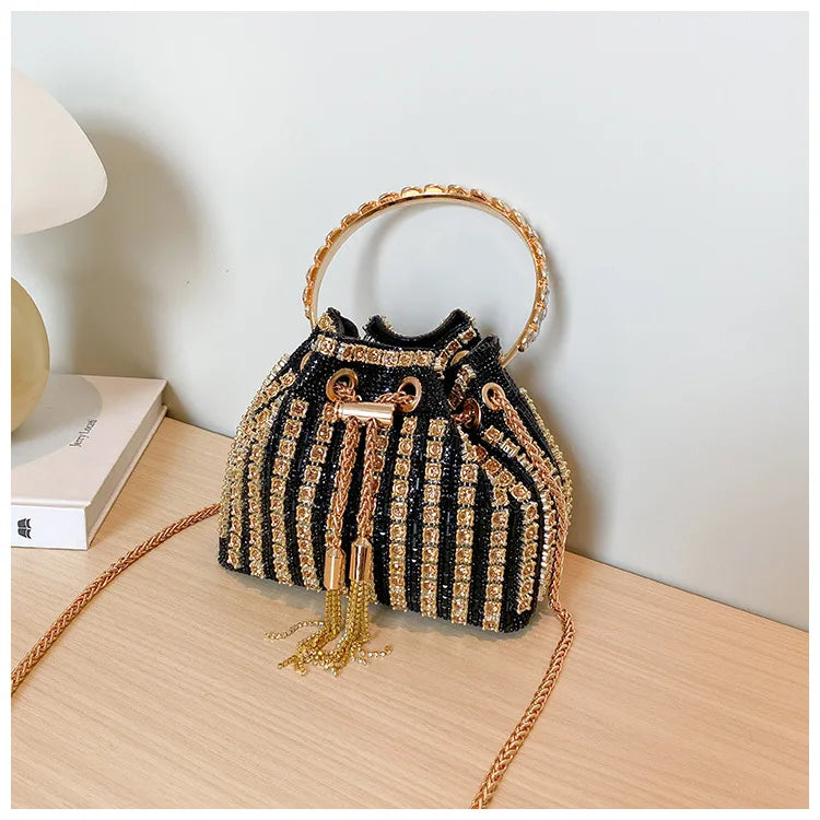 luxury Designer purses and handbags bags for women bucket clutch purse evening banquet bag Crystal rhinestone shoulder bag