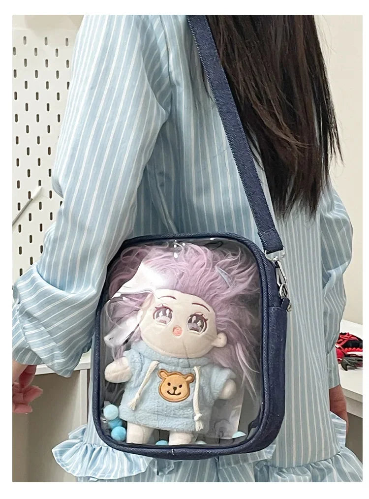 New Denim Ulzzang Ita Bags Female Transparent Badge Doll Show Crossbody Shoulder Bag Individuality Designer 2 Sides Bolso Mujer