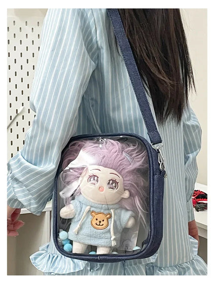 New Denim Ulzzang Ita Bags Female Transparent Badge Doll Show Crossbody Shoulder Bag Individuality Designer 2 Sides Bolso Mujer