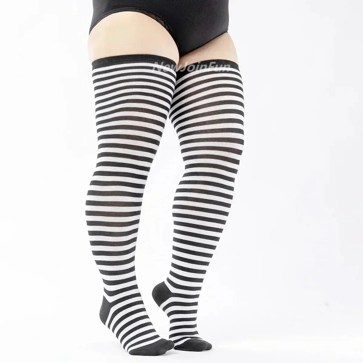 Oversize Thigh High Black White Striped Over Knee Long Socks Autumn Winter Thick Stockings Leg Warmers for Woman Plus Size 3XXXL