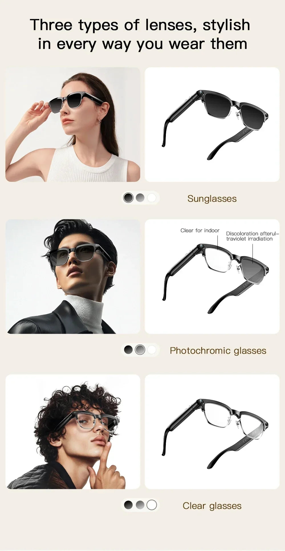 New Smart Glasses Take Photos and Videos Real-Time Translation Voice Assistant Translation 2GB Memory 800W Camera Smart Glasses